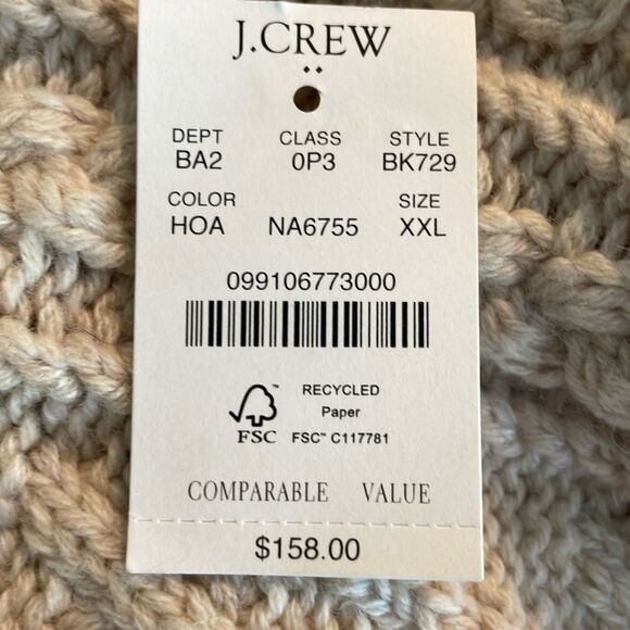 J. Crew Lambswool Blend Cable Knit Cardigan Sweater Tan XXL - Picture 5 of 9